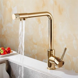 Kitchen Faucet Filter 360 Degree Rotation Brass Drinking Filtered Water Kitchen Faucet Faucet Kitchen Sink Mixer Tap 3 Way Filtered Crane for Kitchen,Golden (Color : Gold)