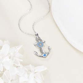 ONEFINITY Anchor Chain 925 Sterling Silver Rudder Pendant Necklace Nautical Jewellery Gift for Women Ladies, Sterling Silver, No Gemstone