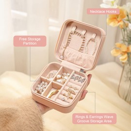 SYCARON Small Jewelry Box, Mini Jewelry Organizer Travel Jewelry Case Portable Jewelry Storage Box for Women and Girls Earring Rings Necklace Bracelets Accessories, Gift for Women, Pink