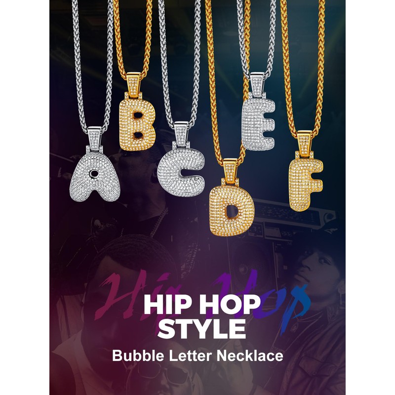 Richsteel Diamond Bubble Letter Necklace E Initial Chain for Men