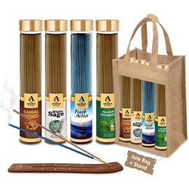 The Aroma Factory Organic Incense Sticks Natural Aromatic Fragrances | Charcoal Free| Non Toxic | Hand Made Herbal Pooja Agarbatti, Combo of 4 x 100g Jute Gift Set (Exotic Healing)