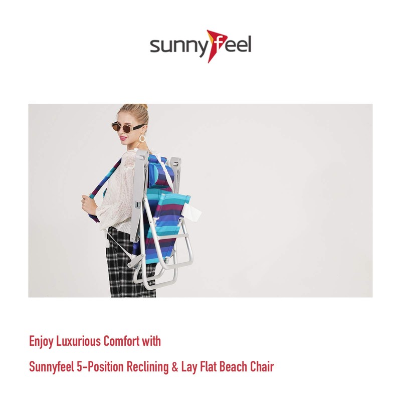 SunnyFeel Extra Wide 28" Low Beach Chair 5 Position Lay