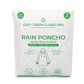 Eco-Friendly Rain Ponchos | 5 pack with Drawstring Hood and Long Sleeves | Made from Plants | Ideal for Theme Parks, Festivals, Concerts & Sports Events | Adult - One Size Fits All
