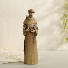 ShineOnAngel St Francis Statue 12 Inch - Preaching to Birds, Premium Resin with Wood Carving Texture, Patron Saint of Animals & Nature, Garden Outdoor Sculpture, Home Decor, Catholic Gift