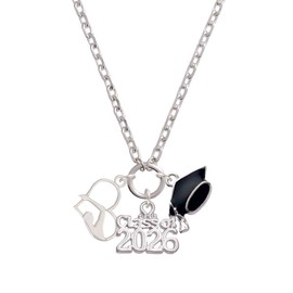 Delight Jewelry Silvertone Swimmer in Heart - Class of 2026 Graduation Zoey Charm Necklace, 28"