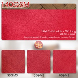 Red Carpet Runner for Party,140GSM,2.6FTx30FT Carpet Party Decorations Red Runway Rug for Prom,Felt Non-Woven Fabric, Hollywood Theme Party Decorations Runner for Wedding Ceremony