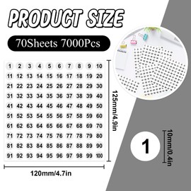 7000Pcs 1 to 100 Number Stickers 0.4 Inch Small Number Stickers Round Numbered Stickers Self Adhesive Consecutive Vinyl Stickers for Inventory Storage Organizing Home Office Indoor Outdoor(70,White)