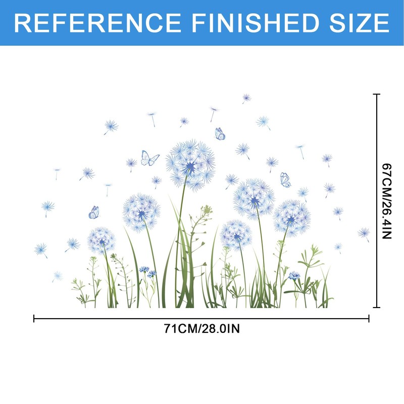 RUCUDIM Blue Dandelion Window Sticker, Butterfly Window Sticker, Flowers, Double-Sided