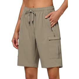 Willit Women's 9'' Hiking Cargo Athletic Shorts with Zipper Pockets Quick Dry for Camping, Golf, Travel Water Resistant Dark Khaki XL