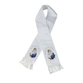 Satin Embroidered Christening Baptism Stole Scarf Sash Virgin Mary and Pope Santa Maria y Papa (Small (Newborn~2 Years), Silver with Spanish)