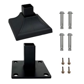 Rockwill Heavy Duty Steel Fence Base Flange Kit for 1.5'' Square Post, Flange Tube Size 1-1/4"x1-1/4, Includes 1 Base, 1 Interlocking Cover, 4 Anchor Bolts, 4 Tapping Screws for Deck (1.5", 1-Pack)