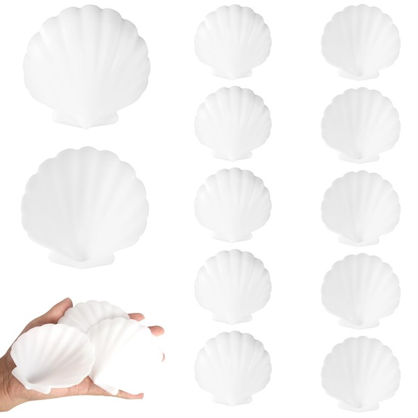 Brilucky 10 Pcs Large Plastic Scallop Shells,3.5'' White Faux Seashells