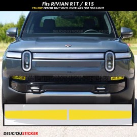 Deliciousticker For 2022-25 Rivian R1T R1S Yellow Fog Light Tint Front Overlay Vinyl Decals ppf