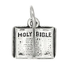 LGU Sterling Silver Oxidized One Sided Open Holy Bible Charm