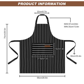 JMOOT Black Chef Kitchen Apron, Adjustable Chefs Cooking Apron with 2 Pockets Women Men Aprons for Cooking Home Kitchen Restaurant Coffee House