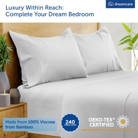 DREAMCARE 100% Viscose from Bamboo Sheets Queen Size - 4 Pc Luxury Cooling Sheets for Hot Sleepers, Queen Size Bed Sheets Set, Viscose from Bamboo Sheets Set (White)
