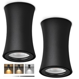 YindaLux LED Surface-Mounted Spotlight, Black, Diameter 64 x 100 mm, Surface-Mounted Spotlight, Dimmable, 3000 K/4000 K/6500 K, IP44 Ceiling Spotlights, Surface-Mounted Spotlights, Including 5 W 550