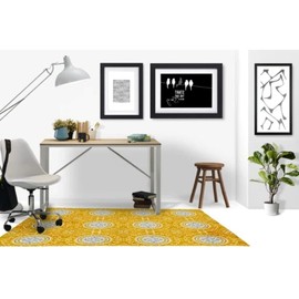 Elegant Low Pile Office Chair Mat | Durable 100% Polyester Chenille with Heavy Cotton Back | Foldable & Rectangular, Easy to Vacuum | Pretty Floral & Circle Print in Yellow Color | Size 48" W x 72" L