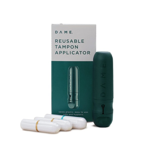 DAME Reusable Tampon Applicator | No Boiling Required, Easy to Clean | Fits All Tampons | Reduce Plastic Waste | 3 Organic Cotton Tampons Included | Sustainable Period Care