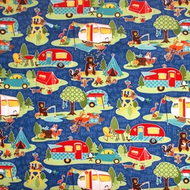 Retro Campers on Blue Dish Drying Mat - Coffee Station Mat - Pet Placemat - Appliance Mat - RV Camping Mat - 16 x 20 Inches - Handmade by Green Acorn Kitchen