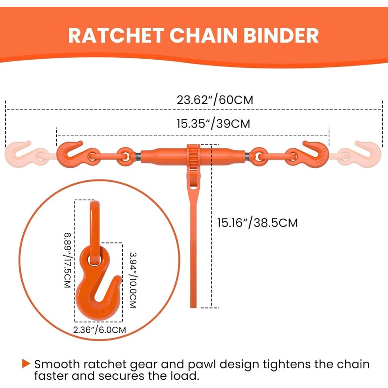 4 Pack Ratchet Load Binders with 2 Grab Hooks, Heavy