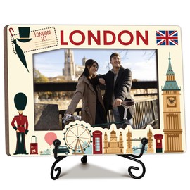 Ogleqoo London Travel Picture Frame, 5 x 8 London Themed Wooden Photo Frame with Stand, London Vacation Gifts, London Souvenirs Honeymoon Gifts For Friends Couples, Home Office Desk Decorations-A12
