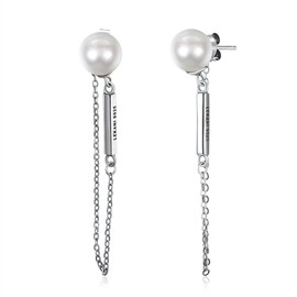 Rockyu 925 Jewelry Brand, Popular Earrings, Women's, Popular 18K Gold, Platinum, Stylish, Silver Cord Chain, Pearl, Silver, Silver Sterling Silver Pearl, Pearl