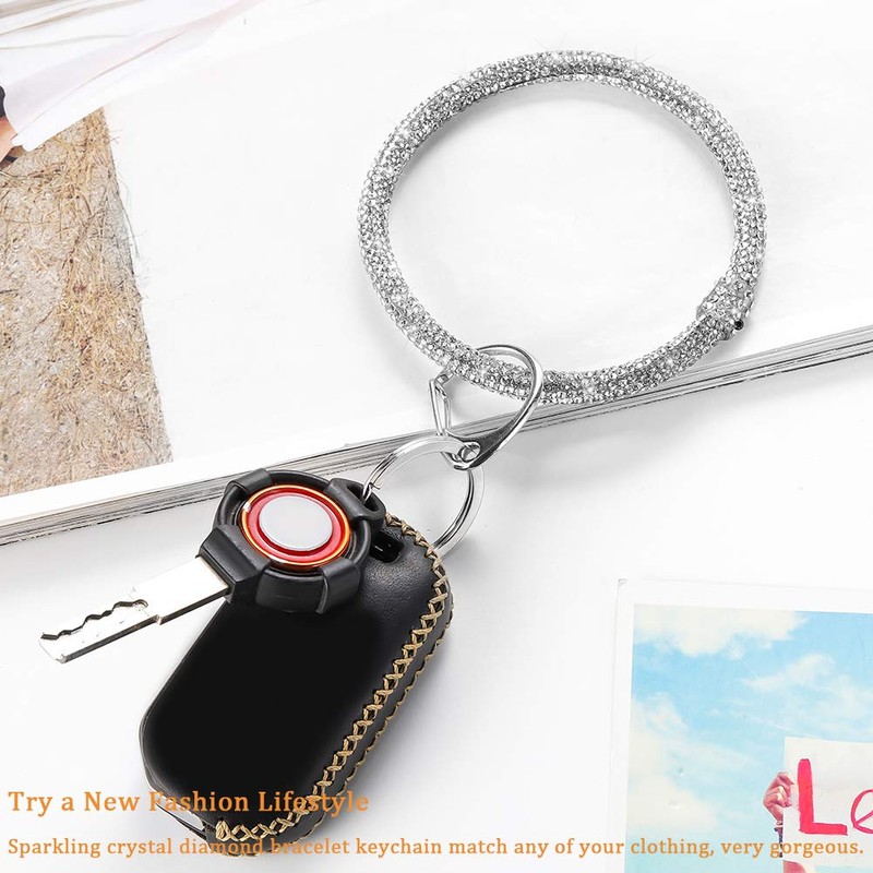 Artscope Crystal Bracelet Key Ring, Sparkle Rhinestones Keychain Bracelet Round