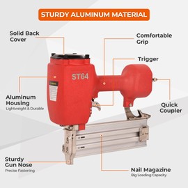 SUZANNE Pneumatic Nail Gun - ST64 14 Gauge Air Brad Nailer with 1" to 2-1/2" Nail Length. Heavy-Duty Pneumatic Staple Gun Ideal for Carpentry, DIY Projects & Woodworking