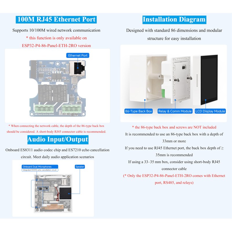 ESP32-P4 Smart 86 Box Development Board, ESP32-P4 Chip Onboard 4inch