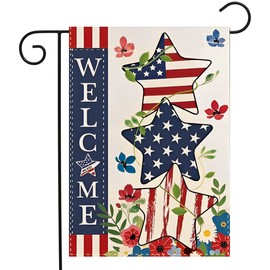 LHSION 4th of July Patriotic Welcome Garden Flag 12.5 x 18 Inch Independence Day Memorial USA Flag Double Sided Burlap Flag for Anniversary Decor