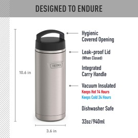 THERMOS ICON SERIES Stainless Steel Water Bottle with Screw Top Lid - 32 Ounce, Matte Stainless Steel - Vacuum Insulated Water Bottle with Lid