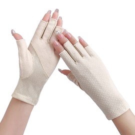 SUNTRADE Women Girls Summer Fingerless Gloves, Non-Slip UV Protection Driving Gloves Outdoor Gloves (Beige)