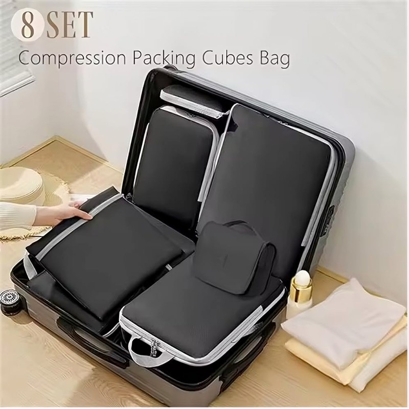 8-Piece Travel Packing Cubes Set, Black and White