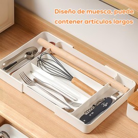 Organizador de Cubiertos Expandible 5 Compartimentos Con Ranura de Drenaje, Cajones Con Separadores, Porta Cubiertos para Cajon para Cucharas Tenedores y Cuchillos