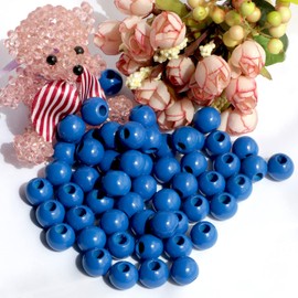 240Pcs 16mm Navy Blue Wood Beads for Craft Large Hole:6mm Round Beads for Making Art(Hole:6mm)