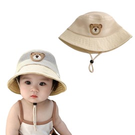 Kingsiely Baby Hat, Sun Hat, UV Protection, Bucket Hat, Baby Safari Hat, Mesh, Bear, Adjustable, Breathable, Sun Hat, Kids, Girls, Boys, Outdoors, Outings, Travel, Commute, Cycling, Sea Play, Walks,
