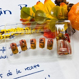 LWTZLW Fall Maple Leaf Press on Nails Short Square Thanksgiving Fake Nails Glitter Orange Yellow Gradient Design Autumn Glue on Nail Reusable Acrylic Stick on Nail for Women