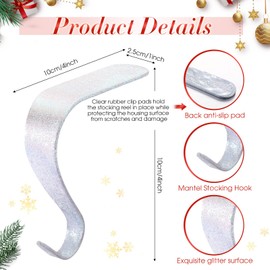 Boao 8 Pcs Christmas Stocking Holders Metal Mantel Stockings Hangers Shelf Fireplace Garland Mantle Grips Set for Xmas Party Decoration(Glitter White)