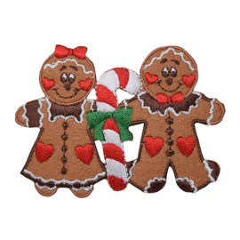 Christmas Gingerbread Couple Cookie with Candycane Embroidered Iron on Patch