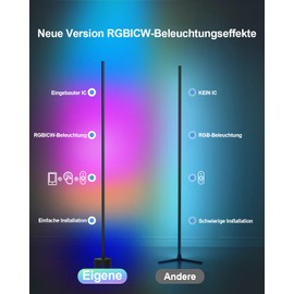 Miortior Miortior LED Stehlampe Wohnzimmer, RGB Ecklampe Dimmbar mit Fernbedienung und App-Steuerung, Musik Sync, 16 Millionen Farben, 68 Szenenmodi, Led Standleuchte fr Wohnzimmer, Schlafzimmer, Spielzimmer