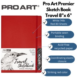 Pro Art Premier Sketch Book Travel 8"x 6" White 74lb Red 80 Sheets, Sketch Book, Sketchbook, Drawing Pad, Pad, Drawing Paper, Art Book, Paper, Sketchbook for