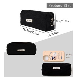 GMYIAK Corduroy Pencil Bag Girls Large Pencil Case with Zip for Boys Girls Adults Study Must Haves School School Supplies Aesthetic Pencil Teenager, black, simplicity