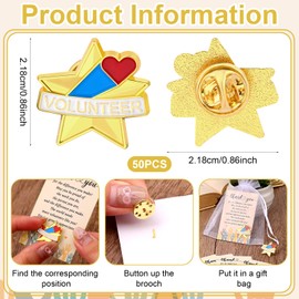 50 Pcs Volunteer Housekeeper Awards Gifts Star Bulk Housekeeper Recognition Star Lapel Pins Thank You Cards Organza Bags Volunteer Reward Appreciation Awards Pin for Teachers Nurses Staff