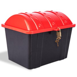 ArtCreativity Cofre del tesoro para niños, cofre de pirata negro con cubierta roja, cofre del tesoro de plástico con cerradura y llaves, baúl de almacenamiento funcional para juguetes, caja de premios