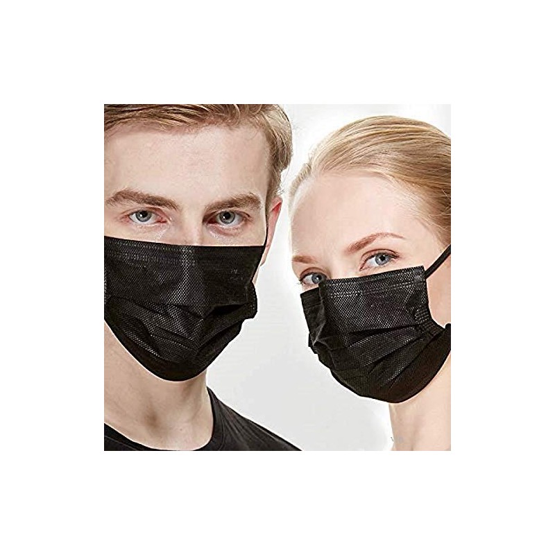 NNPCBT 100PCS 3 Ply Black Disposable Face Mask Filter Protection