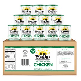 Werling & Sons Canned Chicken Fully Cooked Ready to Eat 28 Oz Premium Quality Recipe Ready Canned Meat Long Shelf Life Emergency Canned Food For Camping, Survival and Quick Meals Pack of 12