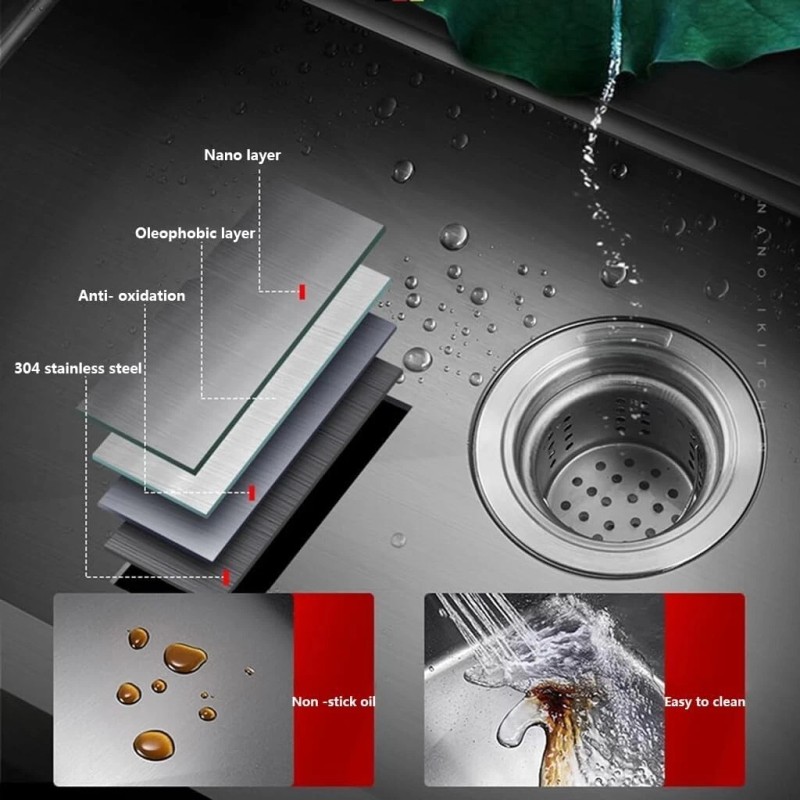 mvmhome Black Kitchen Sink Single Bowl Stainless Steel Sink with