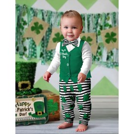 TyeSmo St Patricks Day Baby Boy Outfit, 3-6 Months Baby St Patricks Day Outfit Boy Gentleman Rompers Striped Rompers Baby Boy St Patricks Day Outfit