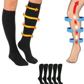 Compression Leg Socks for Men and Women Best Graduated Athletic Socks Fit for Leg, Calf, Toe Relief and Support - Good for Flight Travel, Pregnancy, Office Work and Sports Running Socks Black 5 Pairs